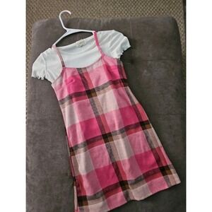 btween Pink & Magenta Checkered Pinafore Dress Set Girls Size 10